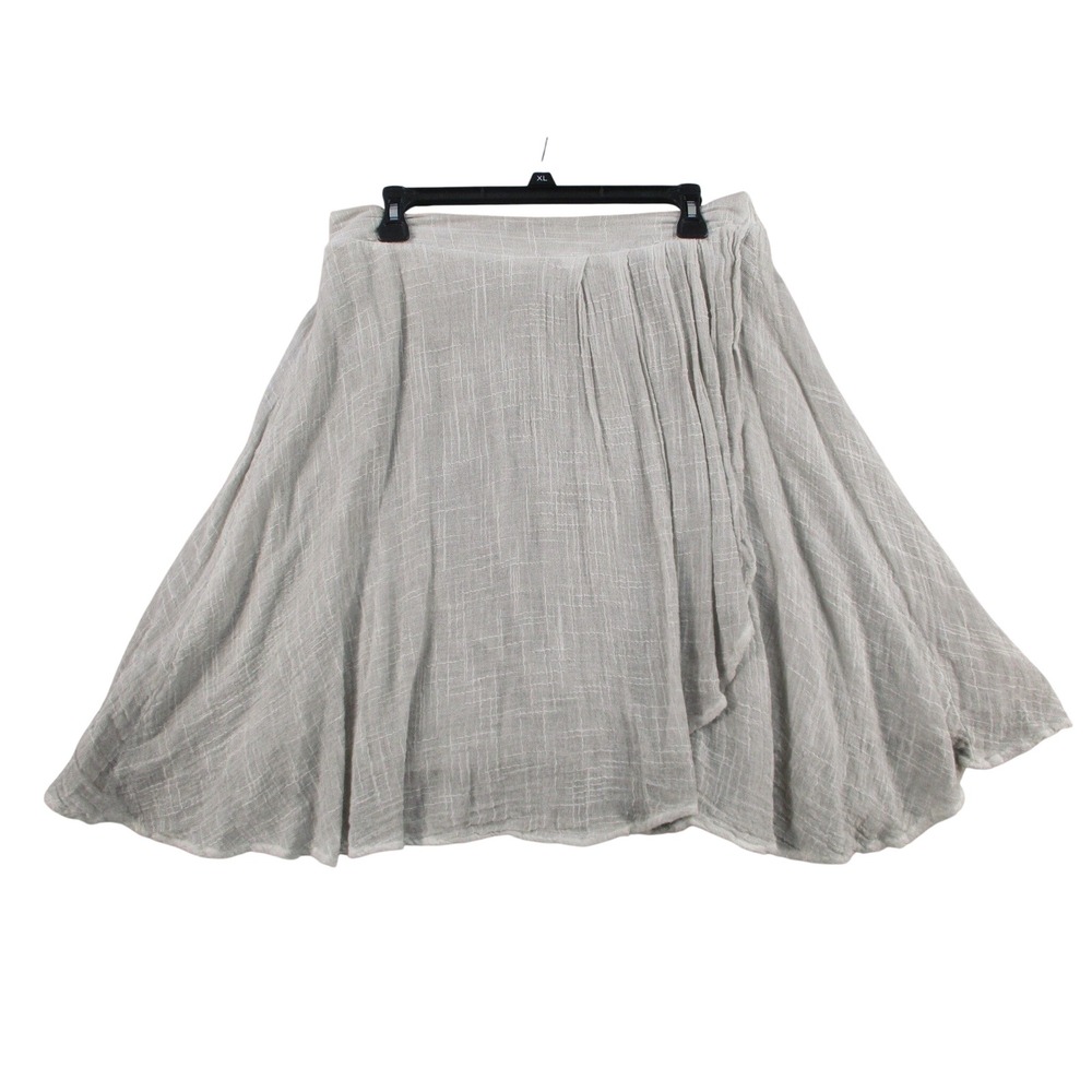 Tina Jo Women Light Gray Gauze Lined Midi Skirt Elastic Waist Large